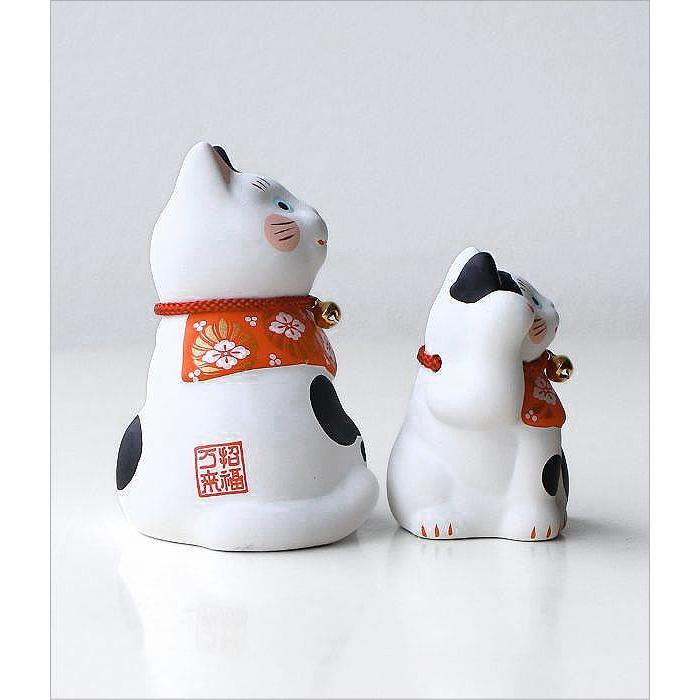 招き猫 置物 かわいい オブジェ 右手 左手 親子 ペア 招福万来 開運