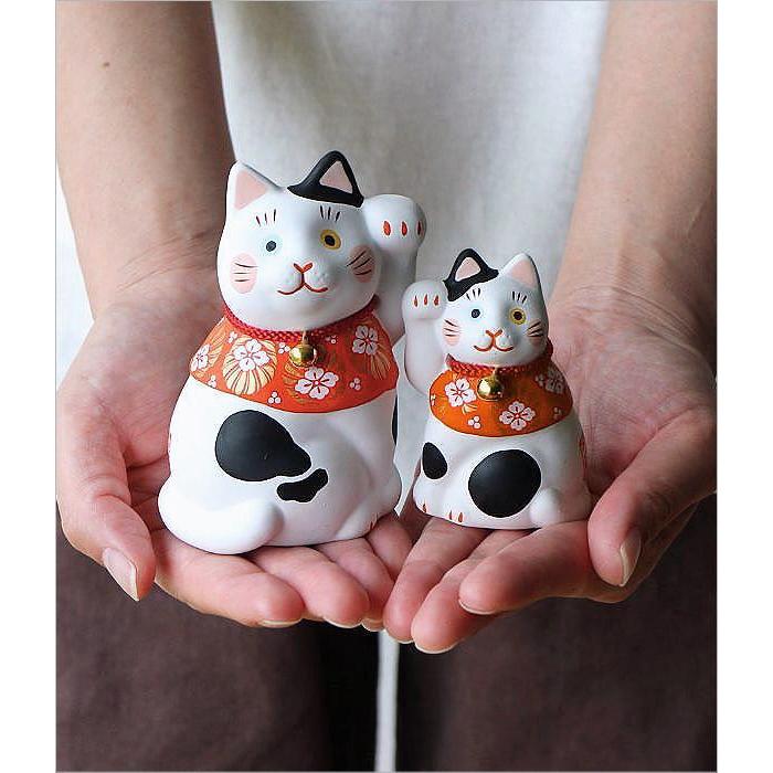 招き猫 置物 かわいい オブジェ 右手 左手 親子 ペア 招福万来 開運