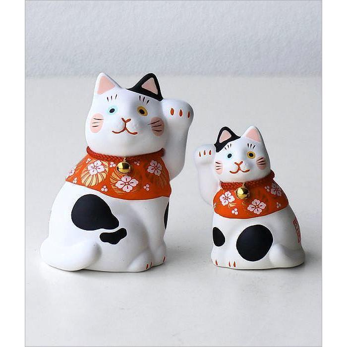 招き猫 置物 かわいい オブジェ 右手 左手 親子 ペア 招福万来 開運