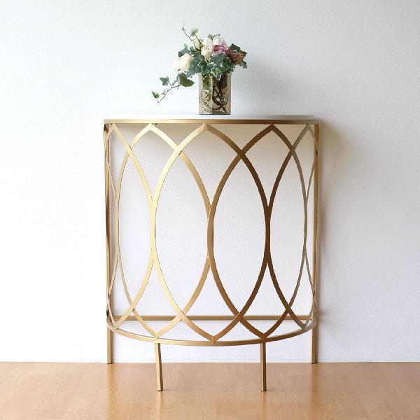 コンソールテーブル おしゃれ アイアン 半円 コンソール アンティーク 花台 電話台 かわいい 玄関 ゴールドアイアンのコンソールテーブル 