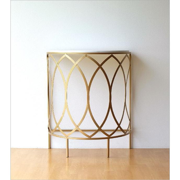 コンソールテーブル おしゃれ アイアン 半円 コンソール アンティーク 花台 電話台 かわいい 玄関 ゴールドアイアンのコンソールテーブル 