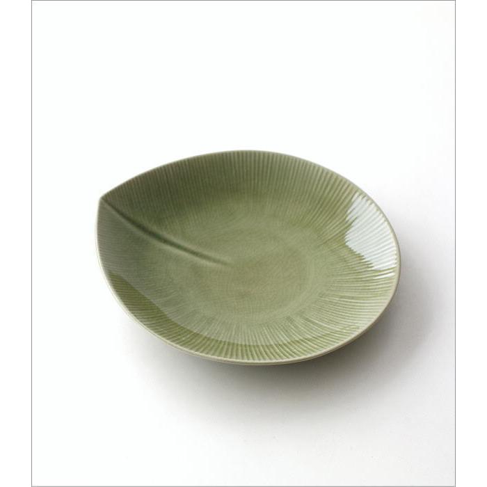 ススキ植物の葉リーフ陶器四角皿プレート20cm菓子皿ビンテージ伝統工芸品 お皿 パスタ皿 プレート リーフ 陶器 おしゃれ かわいい 和食器 笹の葉