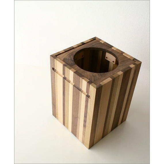 ゴミ箱 ごみ箱 おしゃれ リビング 袋が見えない 木製 正方形 四角 天然木 小さい 小型 ナチュラルウッド スクエア ダストボックス モザイク｜gigiliving｜02