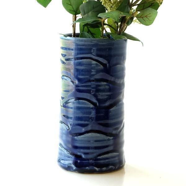 香蘭社 濃紺の竹模様花瓶 磁器製 木箱付き 花瓶 大きい