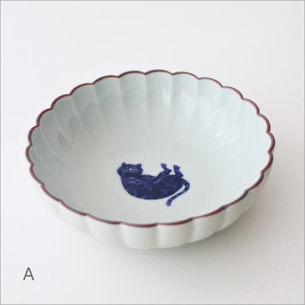 小鉢 とんすい 波佐見焼 日本製 磁器 14cm 猫 呉須 和風 菊割皿 鍋 取り皿 煮物 深鉢 サラダボウル おしゃれ かわいい 和食器 来客用 ねこ菊割丸小鉢 4タイプ |  | 01
