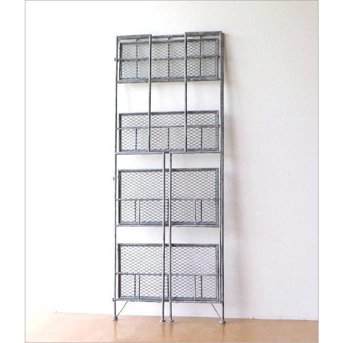 棚 シェルフ ラック 4段 アイアン メッシュ 本棚 収納棚 シャビー