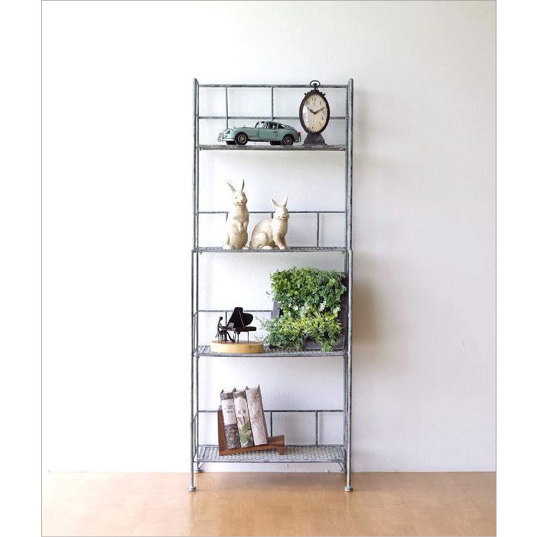 棚 シェルフ ラック 4段 アイアン メッシュ 本棚 収納棚 シャビー