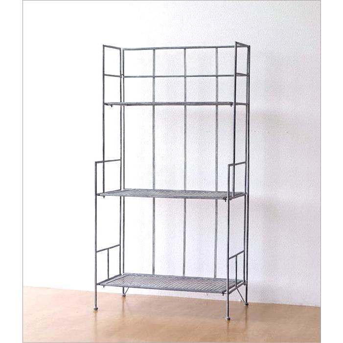 棚 シェルフ ラック 3段 アイアン メッシュ 本棚 収納棚