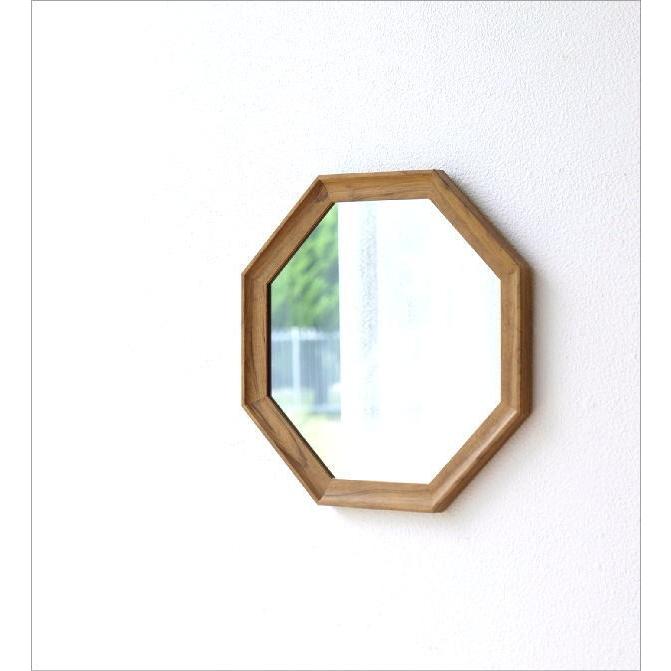 鏡 壁掛けミラー 八角形 八角ミラー 八角鏡 おしゃれ 木製 シンプル