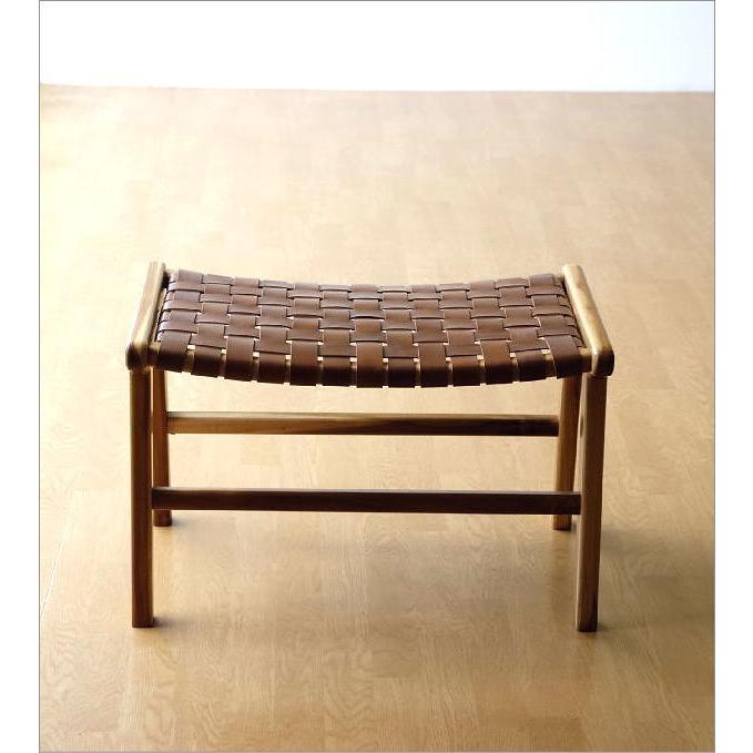 ベンチ スツール 木製 本革 レザー 革製 おしゃれ チーク 無垢材 天然