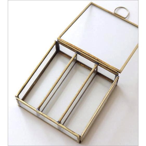 ガラスケース 卓上 小物入れ 蓋付き 仕切り 収納 ふた付き 真鍮