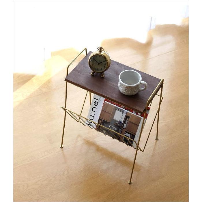 マガジンラック テーブル付き 木製 おしゃれ アイアン サイドテーブル