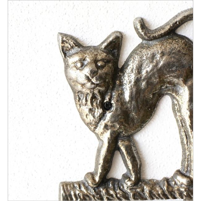 フック 壁掛け アンティーク 2連 猫 玄関 鍵掛け アイアン 鋳物 壁