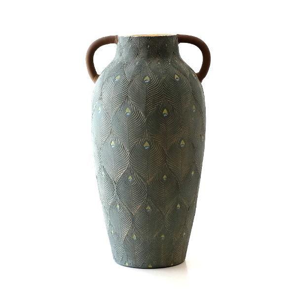 大注目】 花瓶 花びん フラワーベース おしゃれ 陶器 クジャク 模様 壺