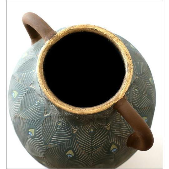 花瓶 花びん フラワーベース おしゃれ 陶器 クジャク 模様 壺 デザイン 大きな 大きい テラコッタピーコックベース Sik22 ギギリビング 通販 Yahoo ショッピング