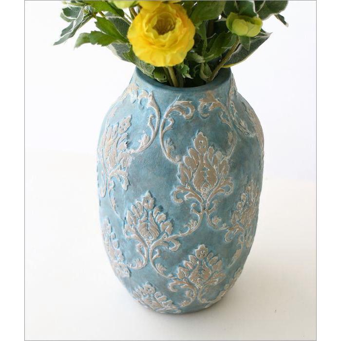 花瓶 花びん おしゃれ 陶器 フラワーベース 花器 直径15×高さ26cm かわいい テラコッタ 卓上 陶器のベース Damask_2