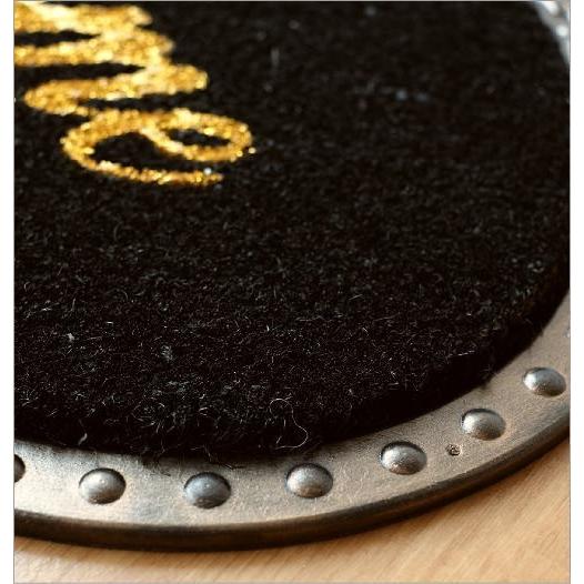 玄関マット 屋外 逸品 おしゃれ かわいい 可愛い 楕円 Welcome ココヤシ ゴールドリボン コイヤーマット エントランスマット ドアマット ラバーマット