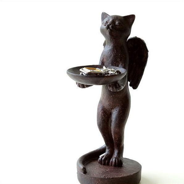 アンティーク　猫　置物　雑貨　トレー 猫 置物 アンティーク 玄関 鍵置き トレイ かわいい おしゃれ 天使