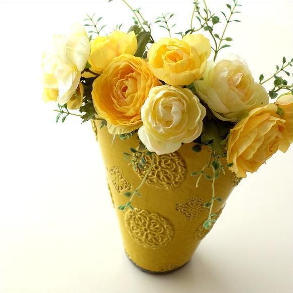 フラワーベース 花瓶 花びん 陶器 花器 おしゃれ アンティーク 横長 口が広い 花入れ 洋風 モダン かわいい インテリア 陶器のベース スモールイエロー Sik6210 ギギリビング 通販 Yahoo ショッピング