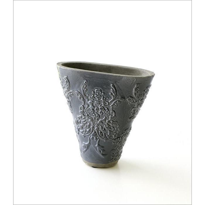 フラワーベース 花瓶 陶器 花器 おしゃれ アンティーク 横長 モダン 花入れ 花びん 陶器のスモールベース グレイ Sik6734 ギギリビング 通販 Yahoo ショッピング