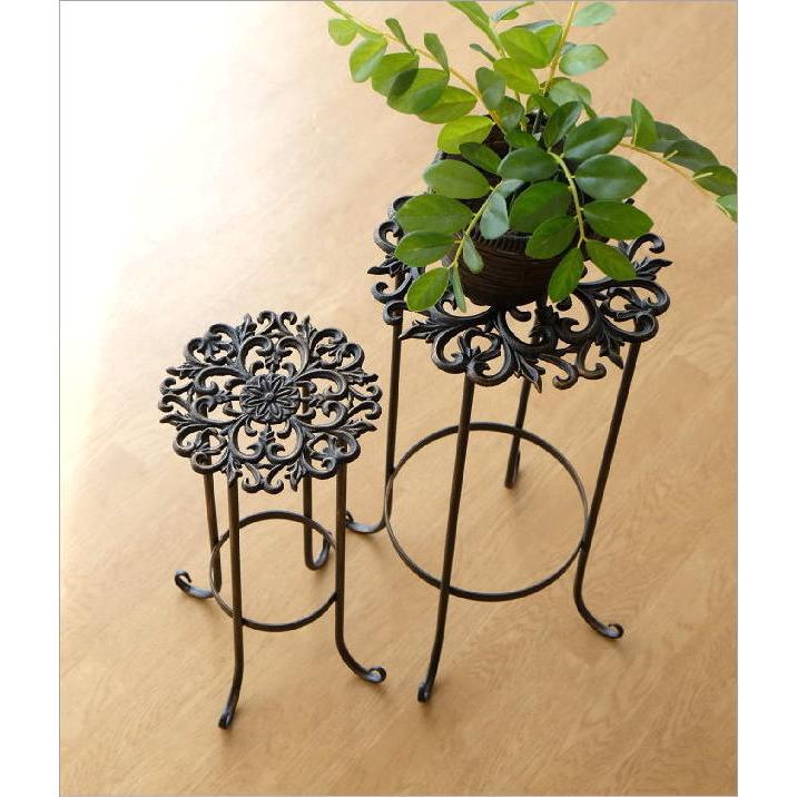 花台 フラワースタンド おしゃれ アイアン 鉢台 鉢スタンド アンティークゴールドのスタンド2サイズセット 