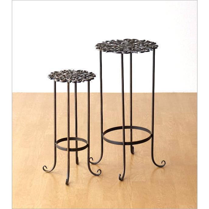 花台 フラワースタンド おしゃれ アイアン 鉢台 鉢スタンド アンティークゴールドのスタンド2サイズセット 