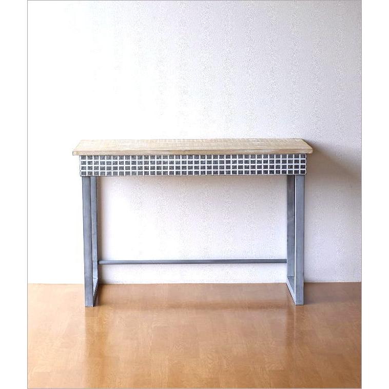 コンソールテーブル おしゃれ ワークテーブル ウッドテーブル 天然木 レトロ アンティーク シャビーなメタルとウッドのテーブル |  | 09