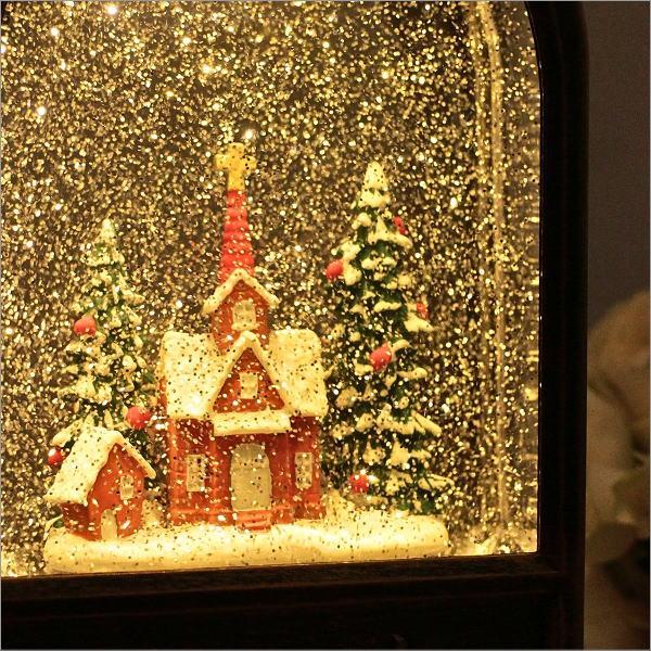 スノードーム クリスマス LEDライト キラキラ 光る 教会 もみの木 卓上