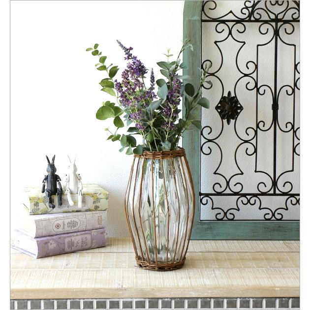 フラワーベース ガラス 花瓶 花びん おしゃれ 柳 蔓 自然素材