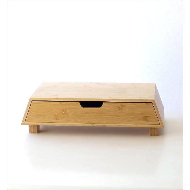 モニターラック バンブー 竹製 引き出し付き テーブル モニター