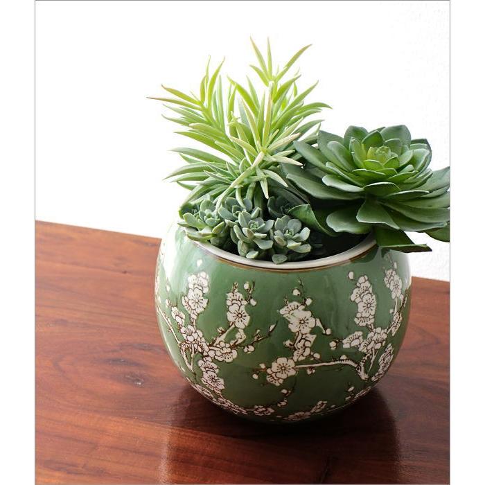 植木鉢 陶器 おしゃれ 和風 丸型 梅柄 火鉢 鉢カバー 穴なし 小型 水鉢