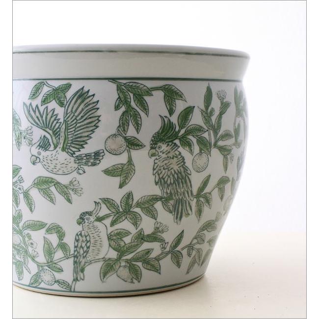 鉢カバー 陶器 おしゃれ 10号 8号鉢用 30cm 穴なし 火鉢 シノワズリ 和