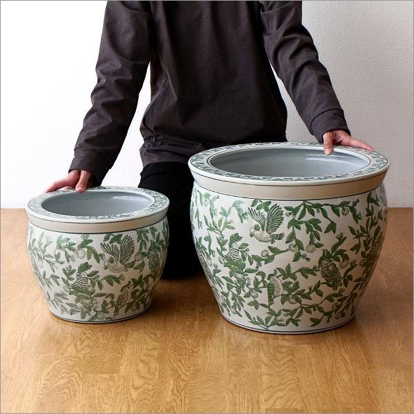 鉢カバー 陶器 おしゃれ 10号 8号鉢用 30cm 穴なし 火鉢 シノワズリ 和