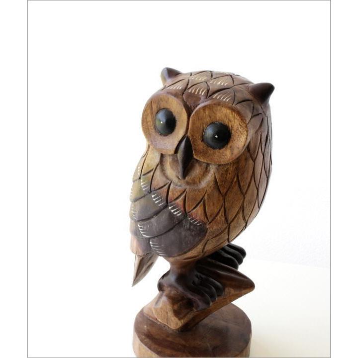 一部予約 ふくろう 置物 木彫り オブジェ 木製 おしゃれ インテリア 木彫りのオブジェ 止まり木フクロウ Supplystudies Com
