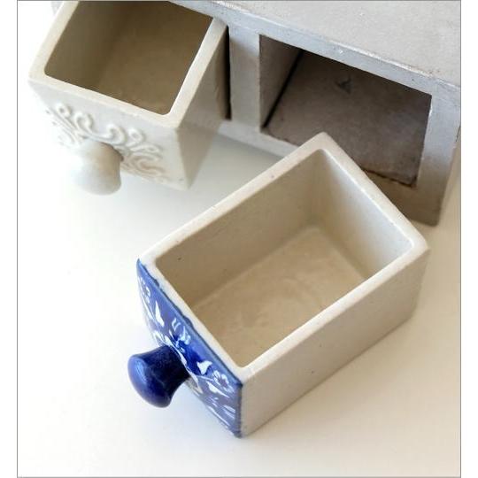 小物入れ 引き出し ミニチェスト 卓上 木製 陶器 アンティーク