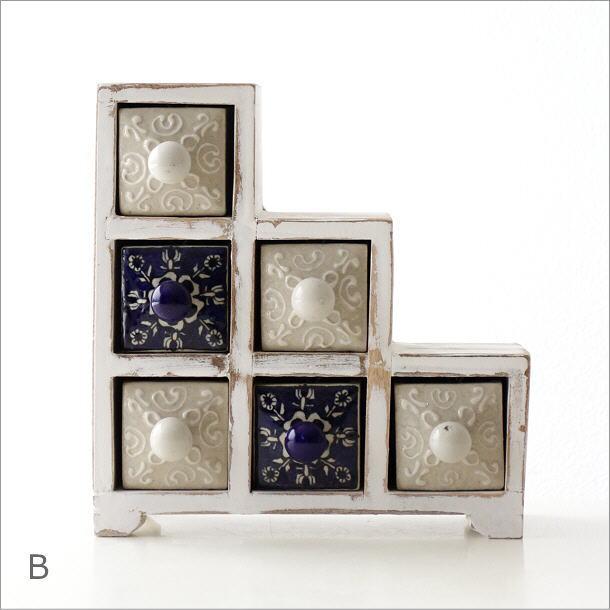 小物入れ 引き出し ミニチェスト 卓上 木製 陶器 アンティーク