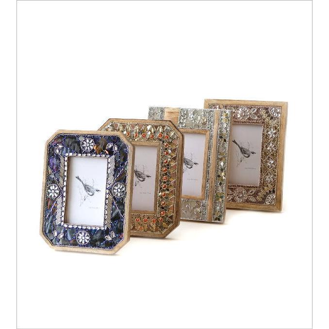 フォトフレーム 写真立て おしゃれ かわいい 木製 天然木 陶器 ビーズ