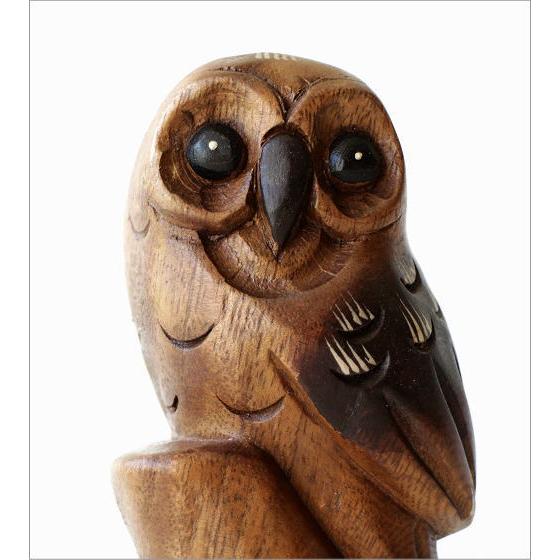 立派な木彫りフクロウ 梟 置物 天然木 オブジェ 彫刻 縁起物 置物 オブジェ ふくろう フクロウ 親子 木彫り おしゃれ