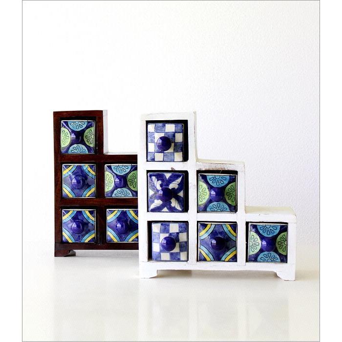 小物入れ 引き出し ミニチェスト 卓上 木製 陶器 アンティーク