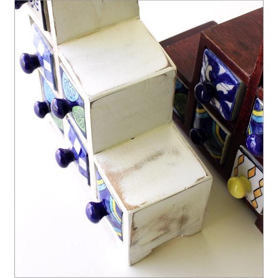 小物入れ 引き出し ミニチェスト 卓上 木製 陶器 アンティーク