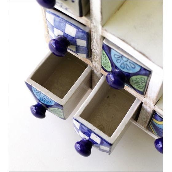 小物入れ 引き出し ミニチェスト 卓上 木製 陶器 アンティーク