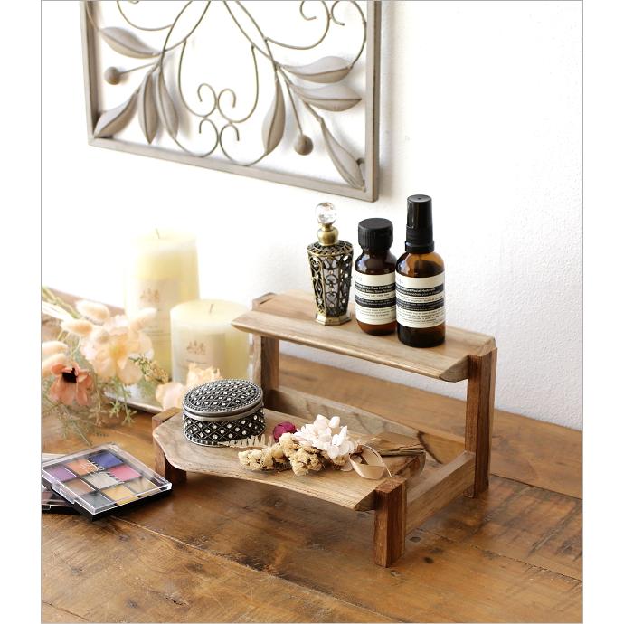 ディスプレイスタンド 木製 2段 卓上 飾り棚 無垢 天然木 小物置き