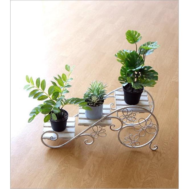 フラワースタンド 花台 アイアン 3段 木製 白 ホワイト アンティーク