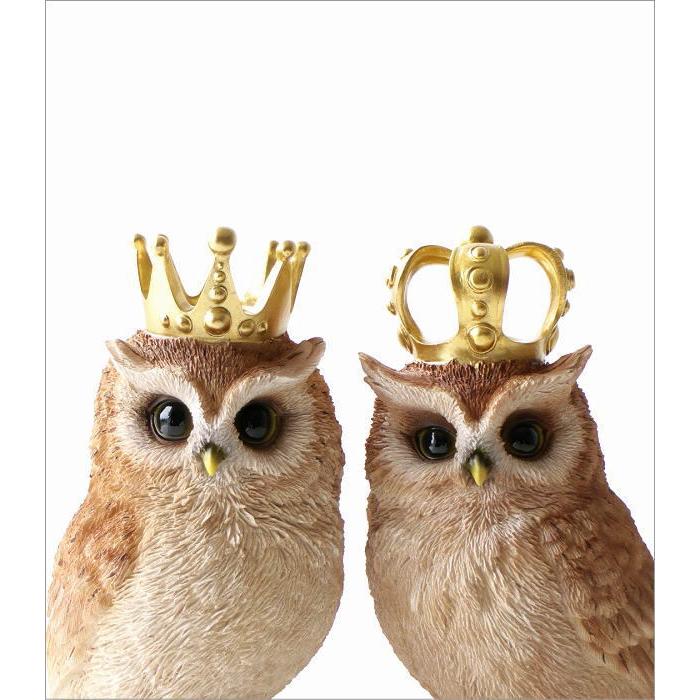 ふくろう 置物 オブジェ おしゃれ 雑貨 かわいい アンティーク レトロ 王冠2タイプ 王冠 木製 フクロウ 保証 置き物 インテリアオブジェ フクロウオーナメント 梟