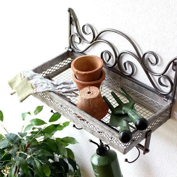 ウォールシェルフ アイアン おしゃれ フック付き 壁掛け 収納棚 飾り棚 ベランダ ガーデン ウォールラック アイアンフック付きシェルフ 売り切れ必至