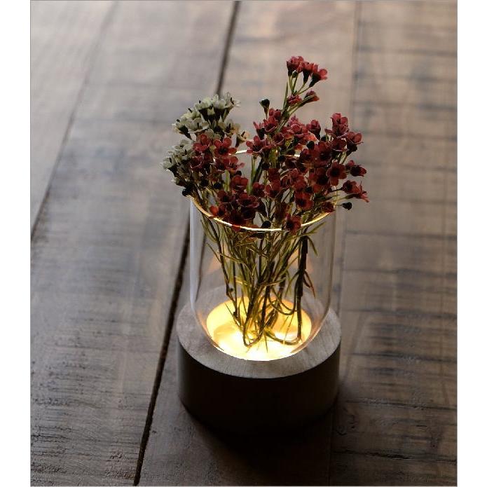 花瓶 花びん おしゃれ ガラス フラワーベース LED ライト 透明 クリア