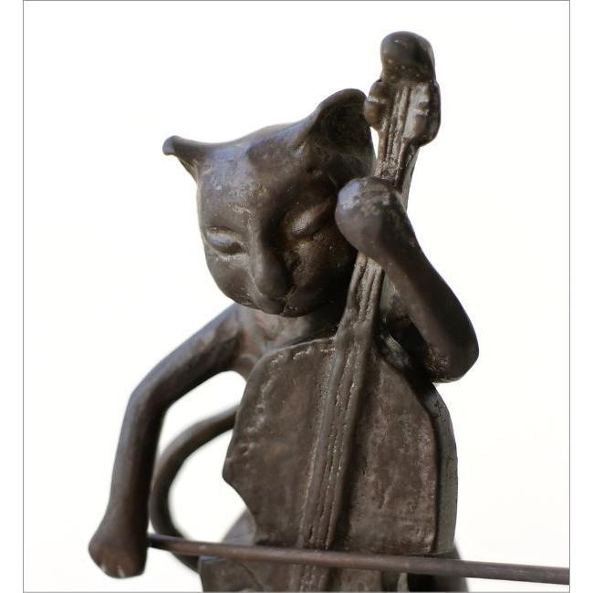 猫 置物 置き物 オブジェ チェロ 猫雑貨 真鍮 ブロンズ仕上げ レトロ