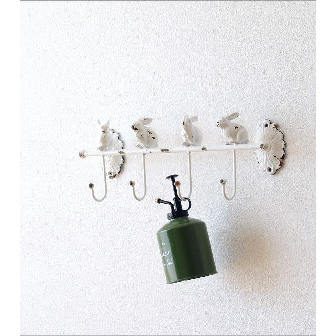 フック アンティーク 壁掛け おしゃれ アイアン レトロ うさぎ 白