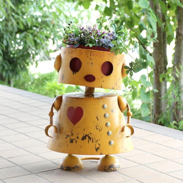 植木鉢 かわいい ブリキ ロボット 鉢 5号 おしゃれ オブジェ 置物