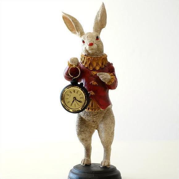 うさぎ ウサギ 置物 オブジェ 置時計 置き時計 卓上 時計 スタンド
